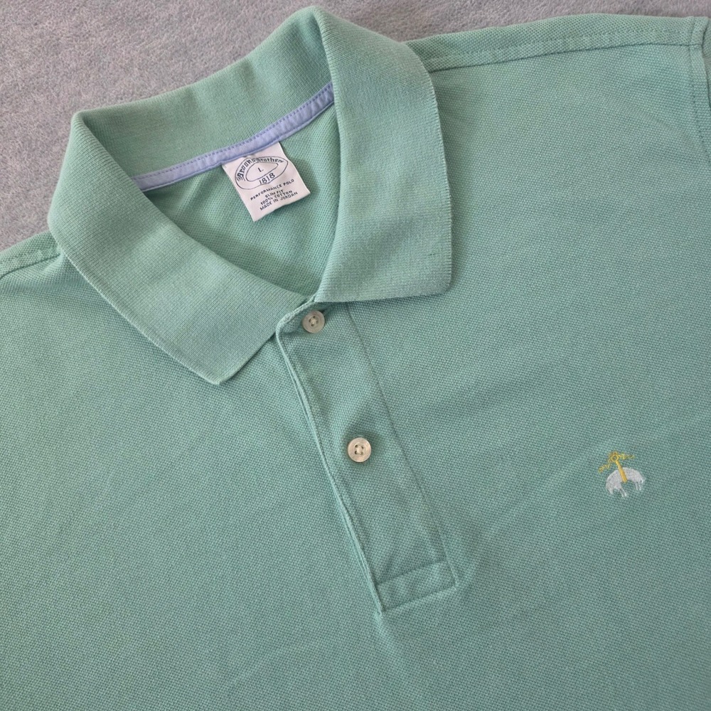 Brooks Brothers 1818 Performance Polo Mens Large Slim Fit Seafoam Green Cotton